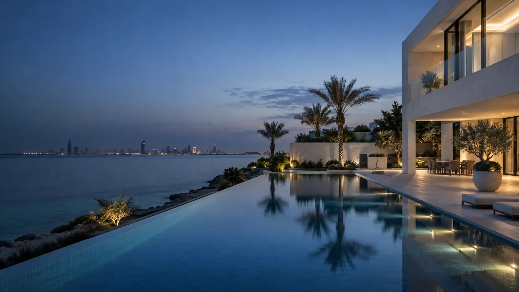 Contemporary seafront villa with an infinity pool in Bahrain